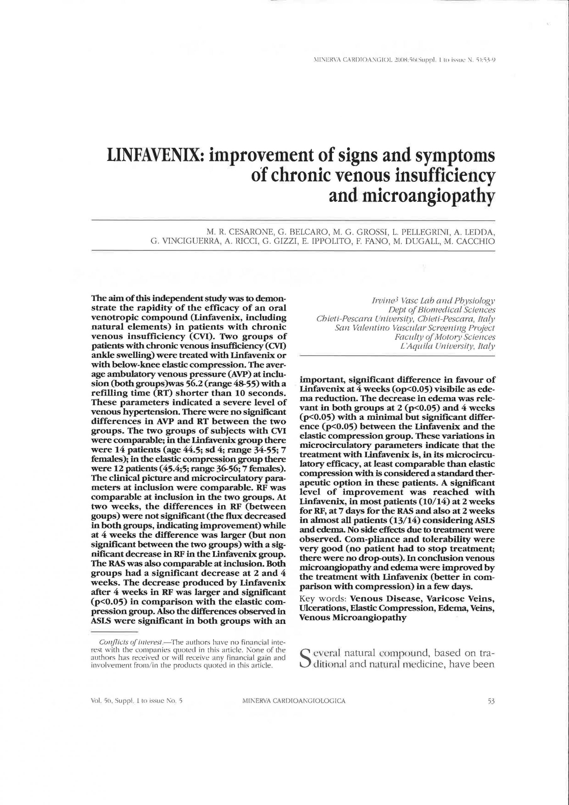 LINFAVENIX: improvement of signs and symptoms of chronic venous insuf ficiency and microangiopathy